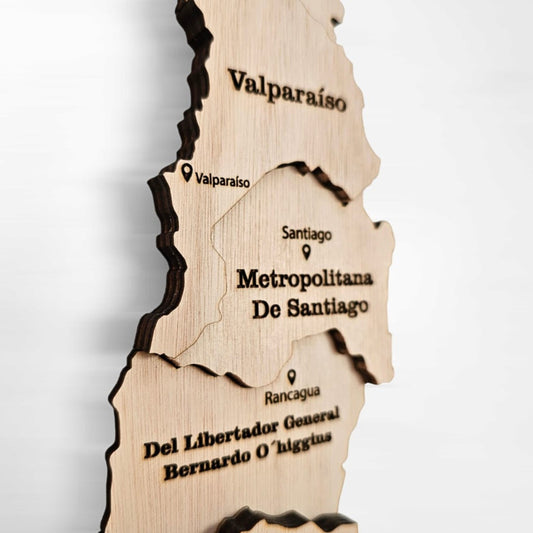 Mapa de chile 3d 180 cm color natural