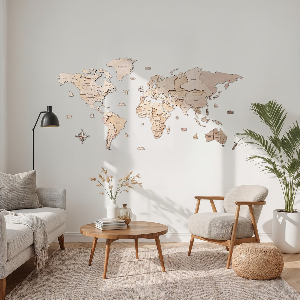 Mapa del mundo color natural 150 x 75 cm