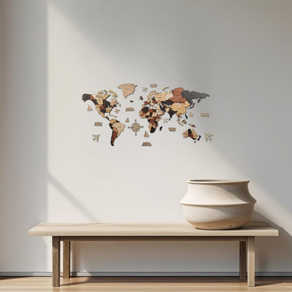 Mapa del mundo color madera oscura 100 x 50 cm