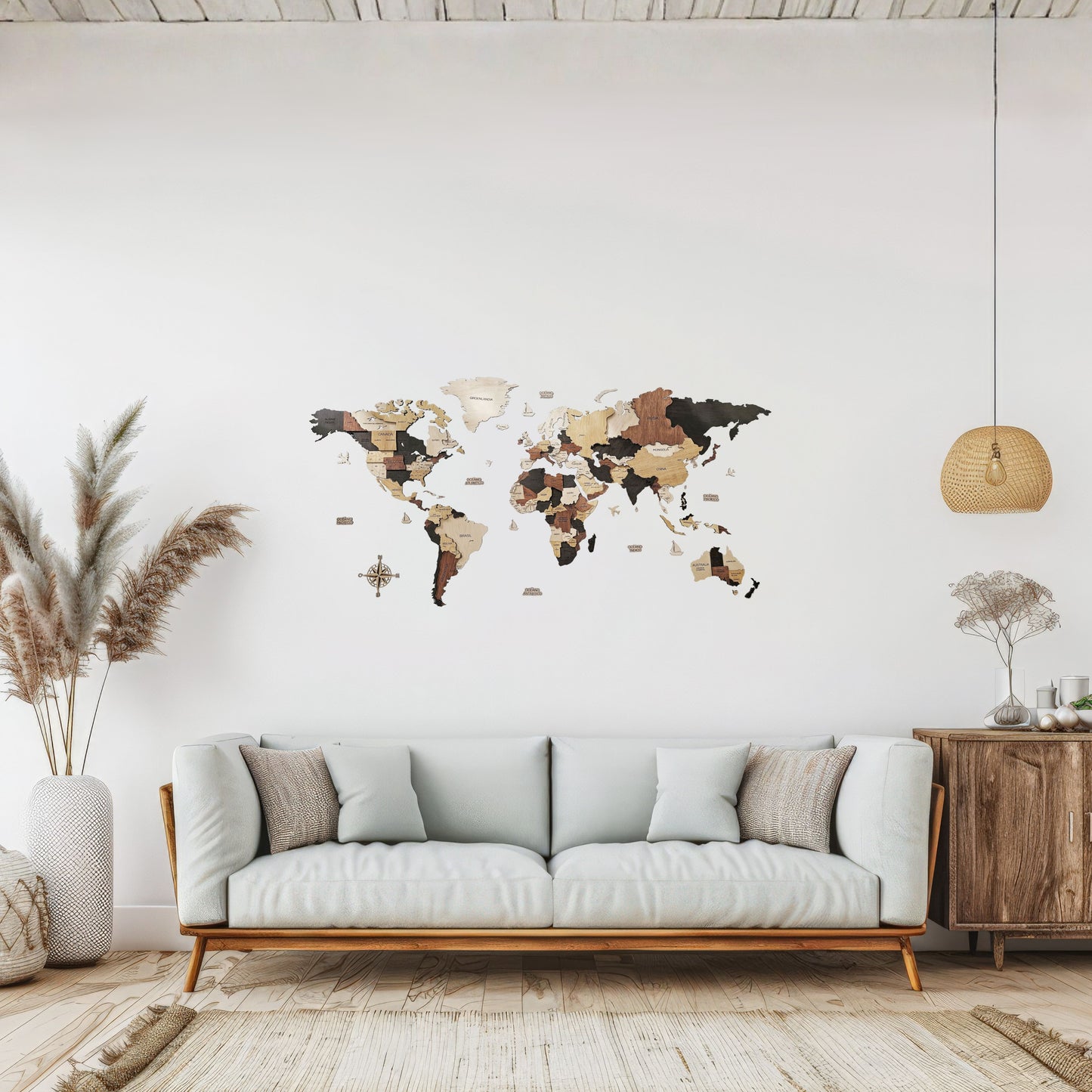 Mapa del mundo color madera oscura 150 x 75 cm