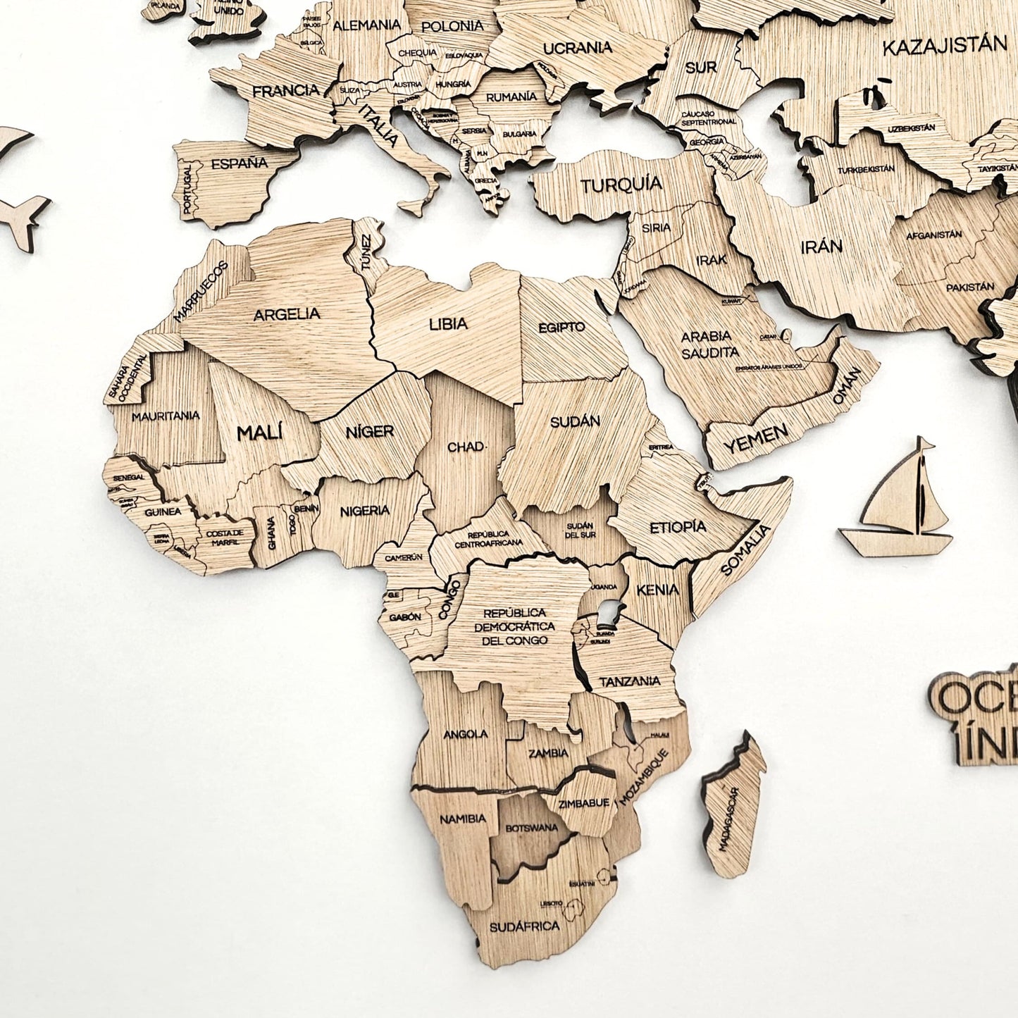 Mapa del mundo color natural 100 x 50 cm