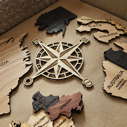 Mapa del mundo color madera oscura 100 x 50 cm