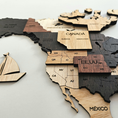 Mapa del mundo color madera oscura 100 x 50 cm