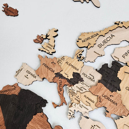 Mapa del mundo color madera oscura 150 x 75 cm