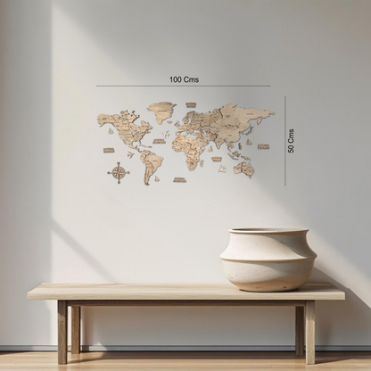 Mapa del mundo color natural 100 x 50 cm