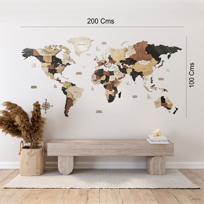 Mapa del mundo color madera oscura 200 x 100 cm