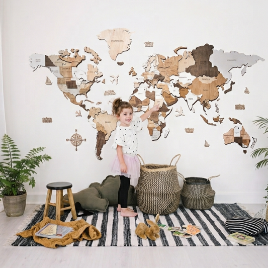 mapa del mundo madera niña