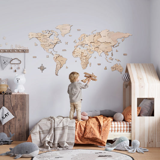 Mapa del mundo color natural 150 x 75 cm