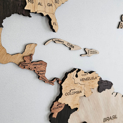 Mapa del mundo color madera oscura 200 x 100 cm