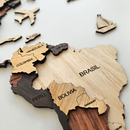 Mapa del mundo color madera oscura 100 x 50 cm