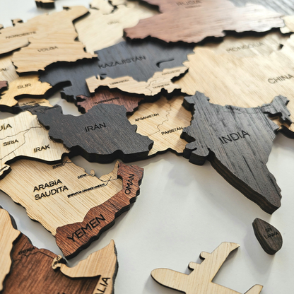 Mapa del mundo color madera oscura 100 x 50 cm