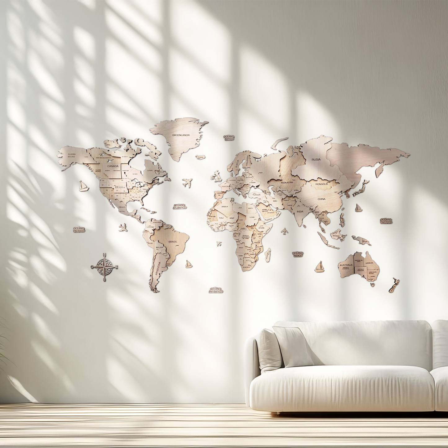 Mapa del mundo color natural 200 x 100 cm