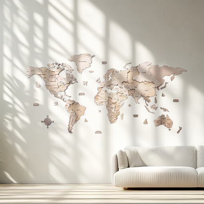 Mapa del mundo color natural 200 x 100 cm