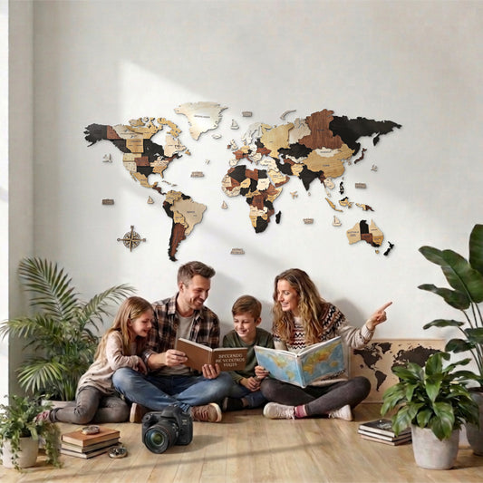 Mapa del mundo color madera oscura 200 x 100 cm