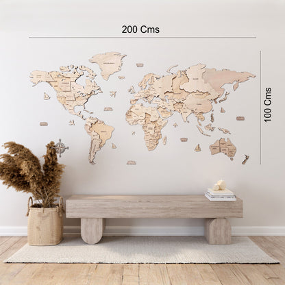 Mapa del mundo color natural 200 x 100 cm